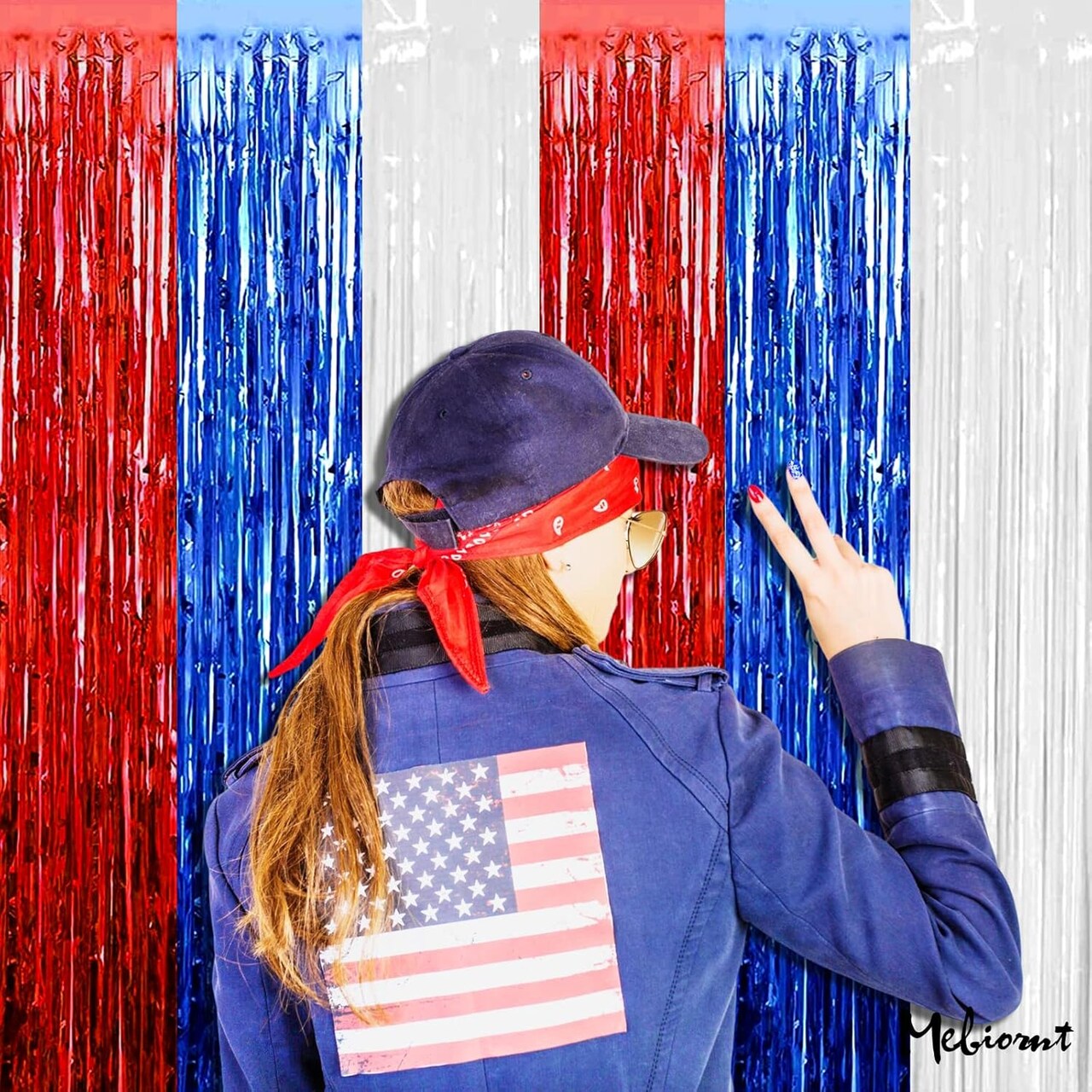 4 Pack 3.2Ft x 6.6Ft Independence Day Fringe Curtain Backdrop, Red Blue White Metallic Tinsel Foil Fringe Streamers Curtains Background for Photo Booth Birthday Wedding Carnival Party Decorations
